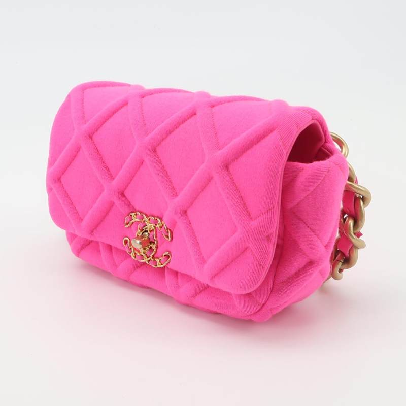 Chanel 19 Line Waist Belt Bag Pink Quilted Jersey Gold Hardware