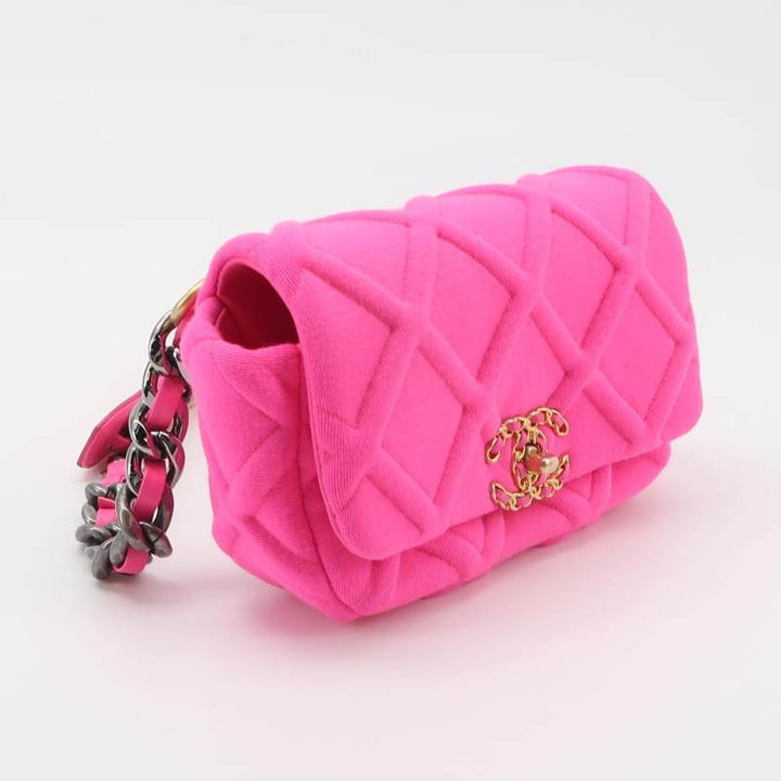 Chanel 19 Line Waist Belt Bag Pink Quilted Jersey Gold Hardware