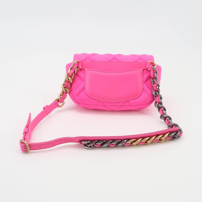 Chanel 19 Line Waist Belt Bag Pink Quilted Jersey Gold Hardware