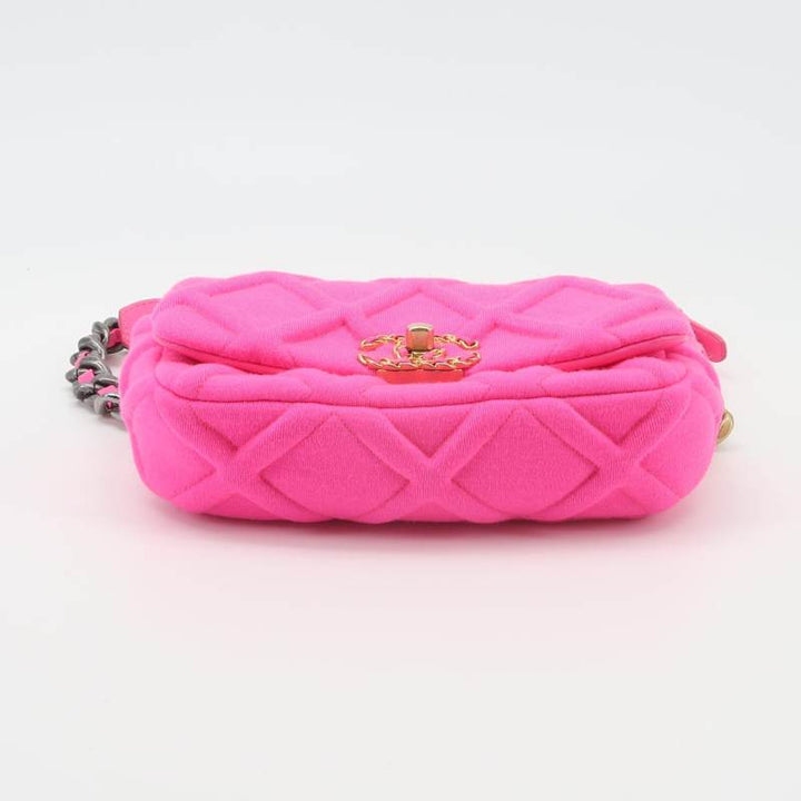 Chanel 19 Line Waist Belt Bag Pink Quilted Jersey Gold Hardware