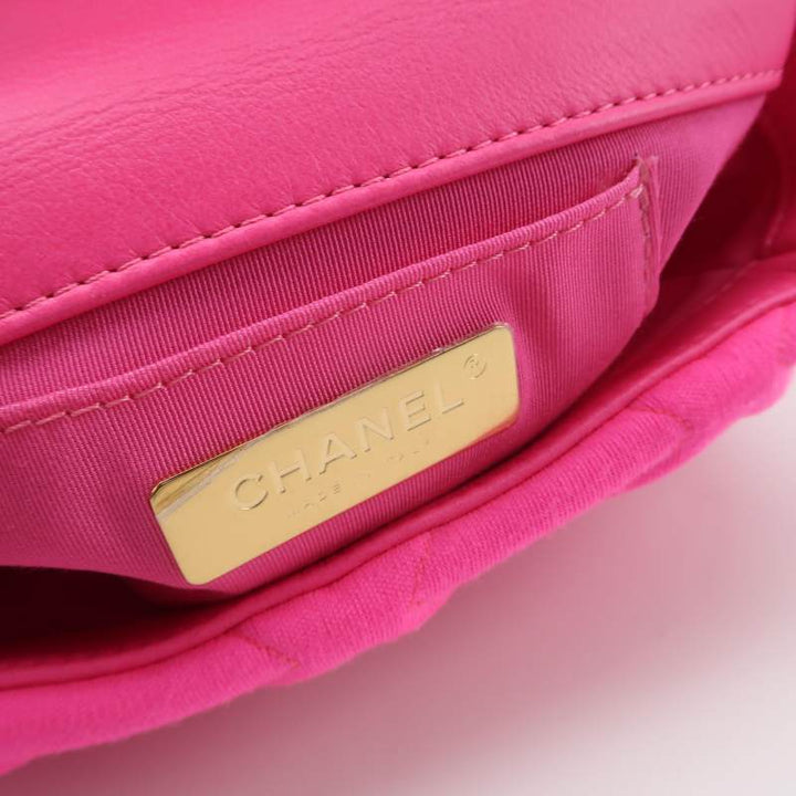 Chanel 19 Line Waist Belt Bag Pink Quilted Jersey Gold Hardware