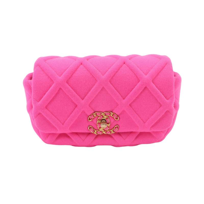 Chanel 19 Line Waist Belt Bag Pink Quilted Jersey Gold Hardware