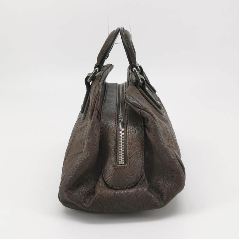 Chanel Vintage Wild Stitch Coco Mark Caviar Leather Mini Boston Bag Beige Silver Hardware