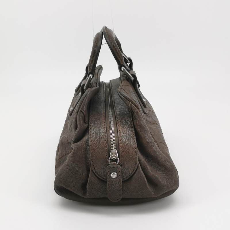 Chanel Vintage Wild Stitch Coco Mark Caviar Leather Mini Boston Bag Beige Silver Hardware