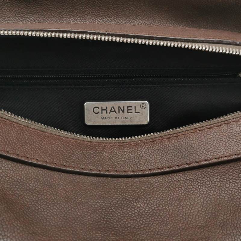 Chanel Vintage Wild Stitch Coco Mark Caviar Leather Mini Boston Bag Beige Silver Hardware