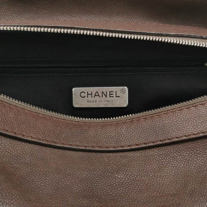 Chanel Vintage Wild Stitch Coco Mark Caviar Leather Mini Boston Bag Beige Silver Hardware
