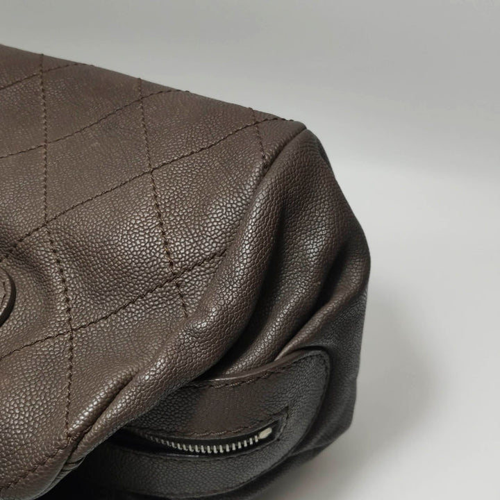 Chanel Vintage Wild Stitch Coco Mark Caviar Leather Mini Boston Bag Beige Silver Hardware