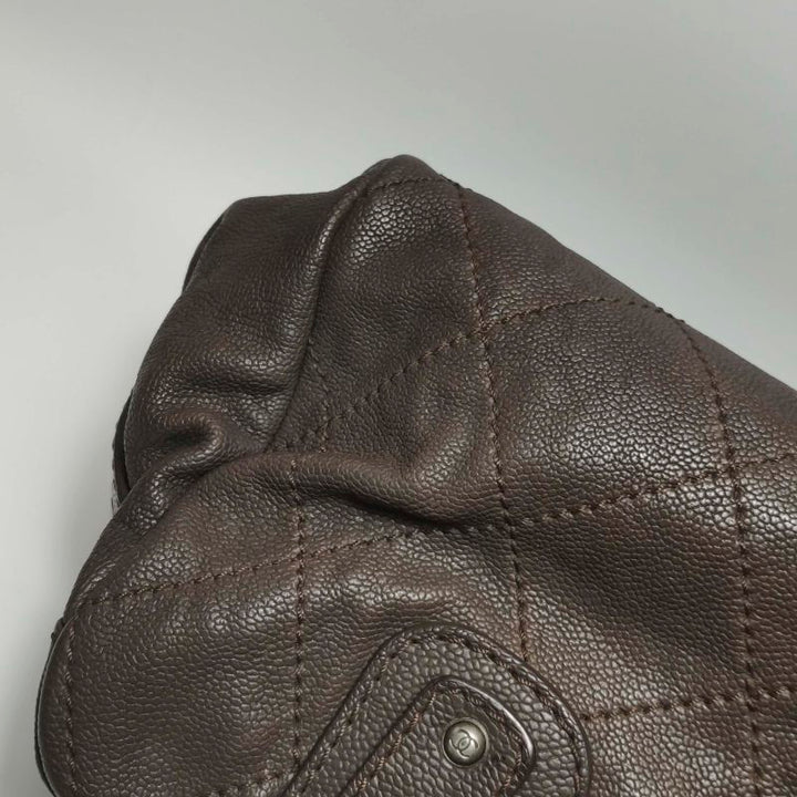 Chanel Vintage Wild Stitch Coco Mark Caviar Leather Mini Boston Bag Beige Silver Hardware