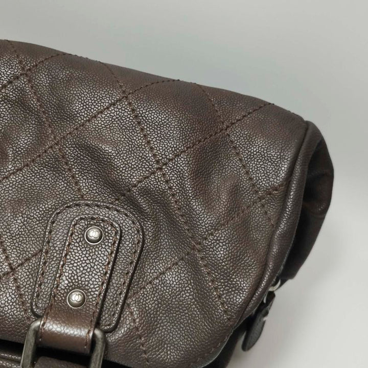 Chanel Vintage Wild Stitch Coco Mark Caviar Leather Mini Boston Bag Beige Silver Hardware