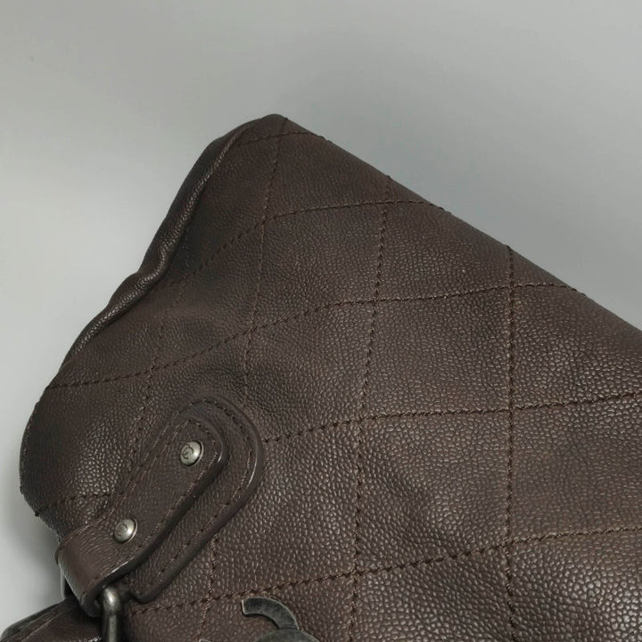 Chanel Vintage Wild Stitch Coco Mark Caviar Leather Mini Boston Bag Beige Silver Hardware