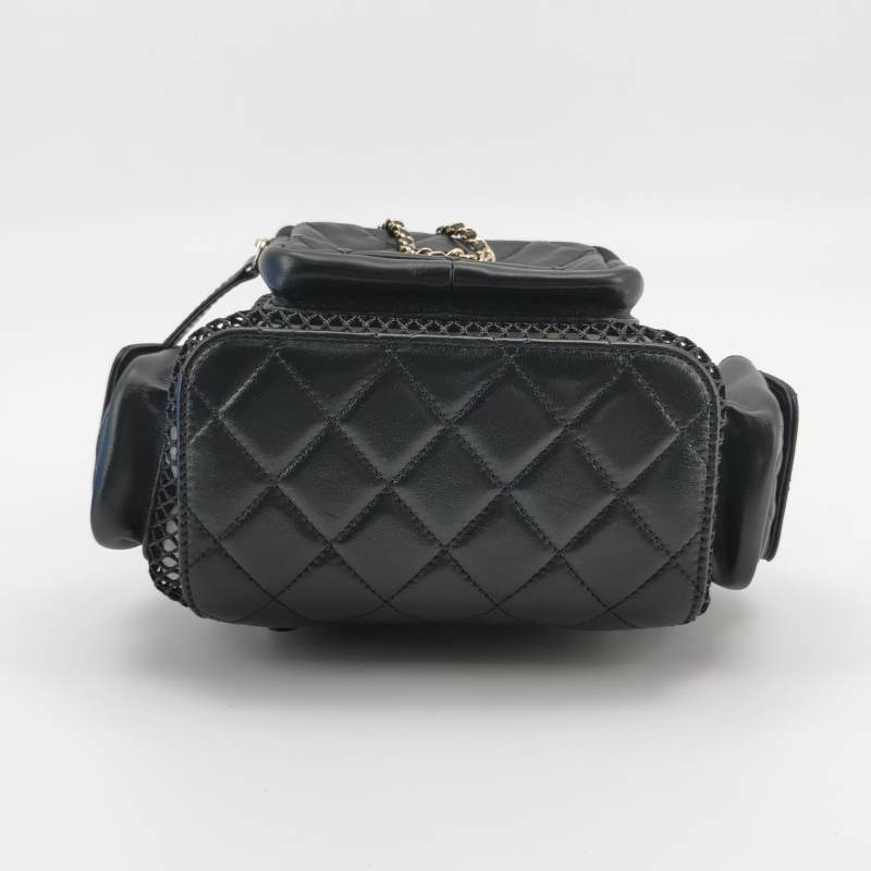 Chanel Small Shiny Lambskin Mesh Quilted Cargo Duma Backpack Black Gold Hardware