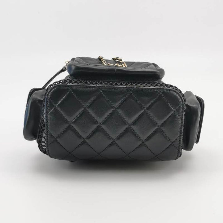 Chanel Small Shiny Lambskin Mesh Quilted Cargo Duma Backpack Black Gold Hardware