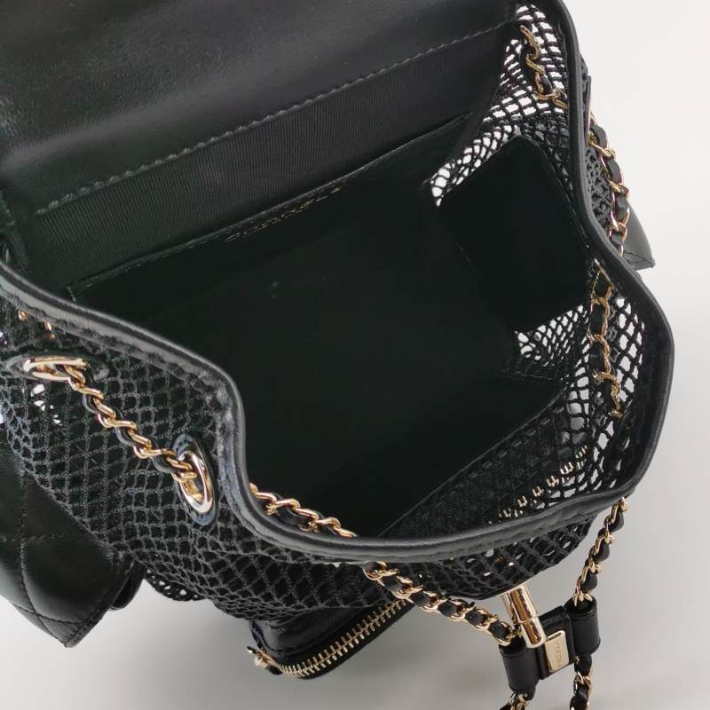 Chanel Small Shiny Lambskin Mesh Quilted Cargo Duma Backpack Black Gold Hardware