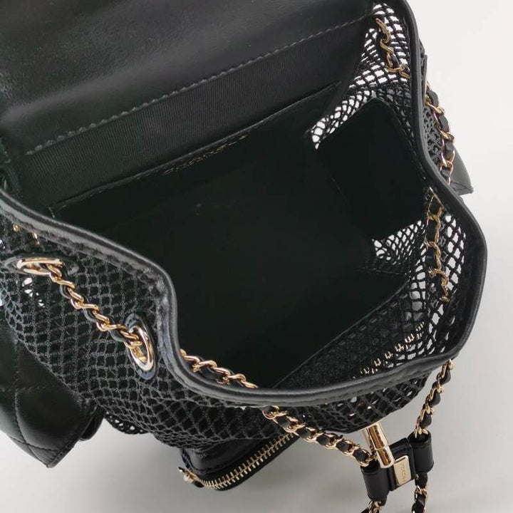 Chanel Small Shiny Lambskin Mesh Quilted Cargo Duma Backpack Black Gold Hardware