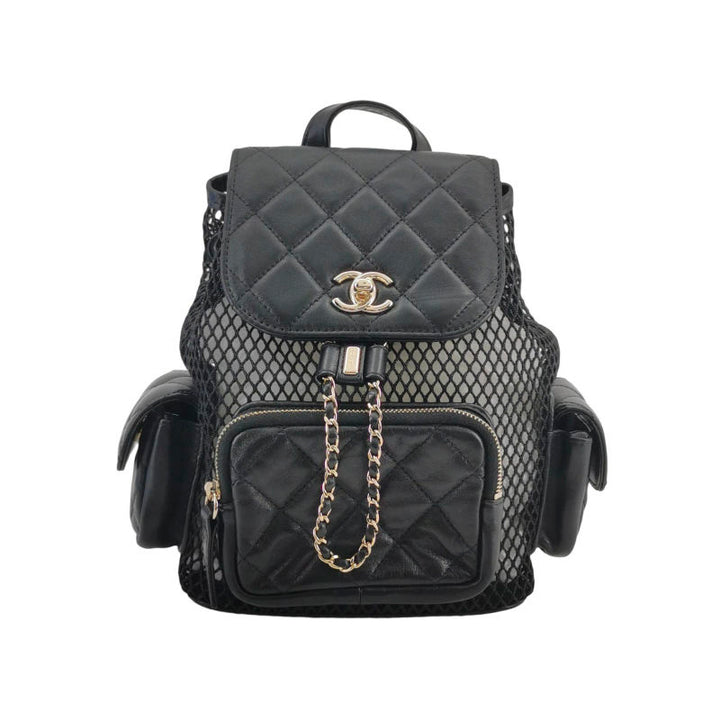 Chanel Small Shiny Lambskin Mesh Quilted Cargo Duma Backpack Black Gold Hardware
