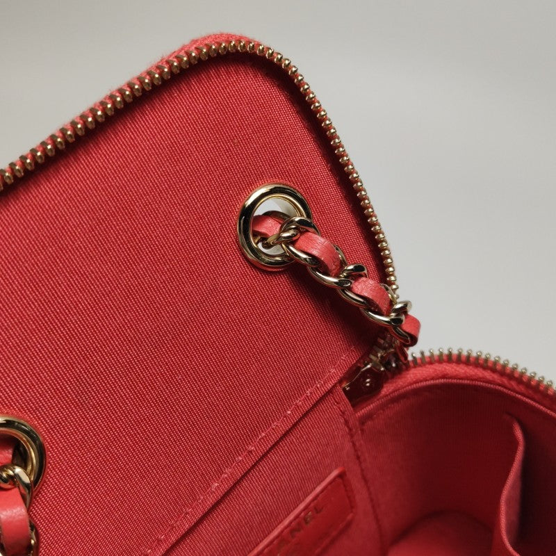 Chanel Micro Vanity Case Multicolour Thread and Red Lambskin Gold Hardware