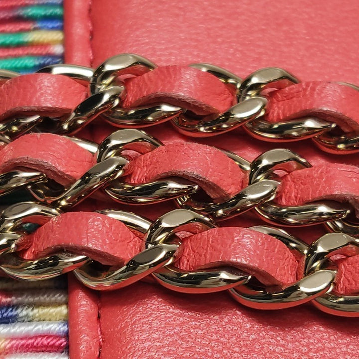Chanel Micro Vanity Case Multicolour Thread and Red Lambskin Gold Hardware