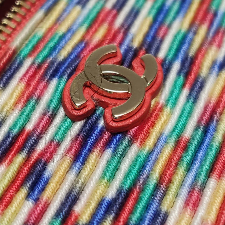 Chanel Micro Vanity Case Multicolour Thread and Red Lambskin Gold Hardware
