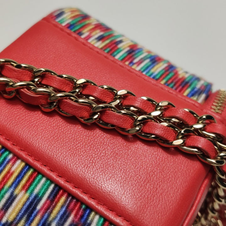 Chanel Micro Vanity Case Multicolour Thread and Red Lambskin Gold Hardware