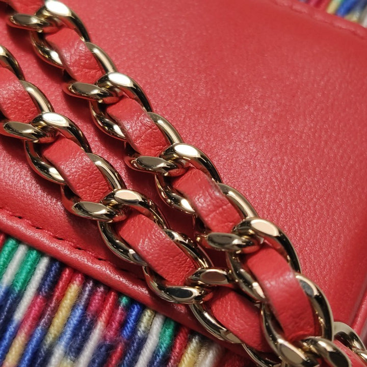 Chanel Micro Vanity Case Multicolour Thread and Red Lambskin Gold Hardware