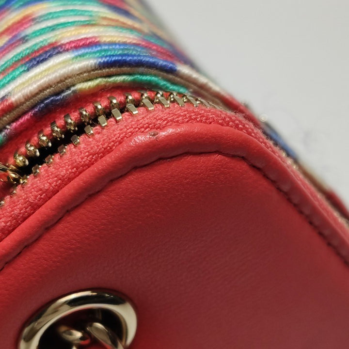 Chanel Micro Vanity Case Multicolour Thread and Red Lambskin Gold Hardware