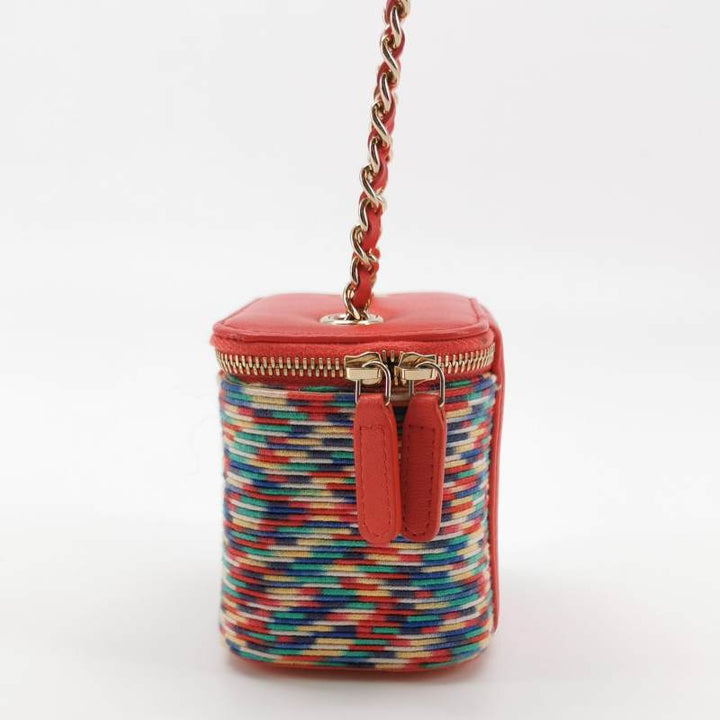 Chanel Micro Vanity Case Multicolour Thread and Red Lambskin Gold Hardware