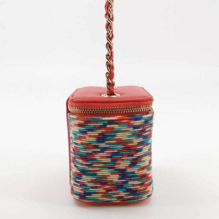 Chanel Micro Vanity Case Multicolour Thread and Red Lambskin Gold Hardware