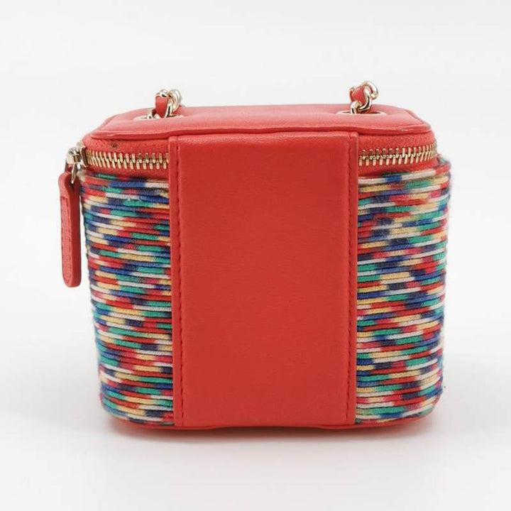 Chanel Micro Vanity Case Multicolour Thread and Red Lambskin Gold Hardware