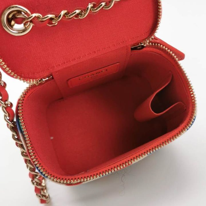 Chanel Micro Vanity Case Multicolour Thread and Red Lambskin Gold Hardware
