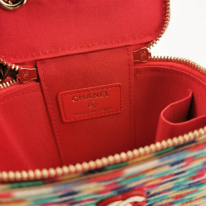 Chanel Micro Vanity Case Multicolour Thread and Red Lambskin Gold Hardware