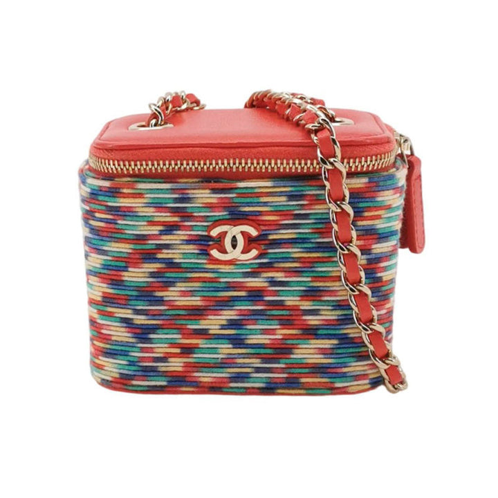 Chanel Micro Vanity Case Multicolour Thread and Red Lambskin Gold Hardware