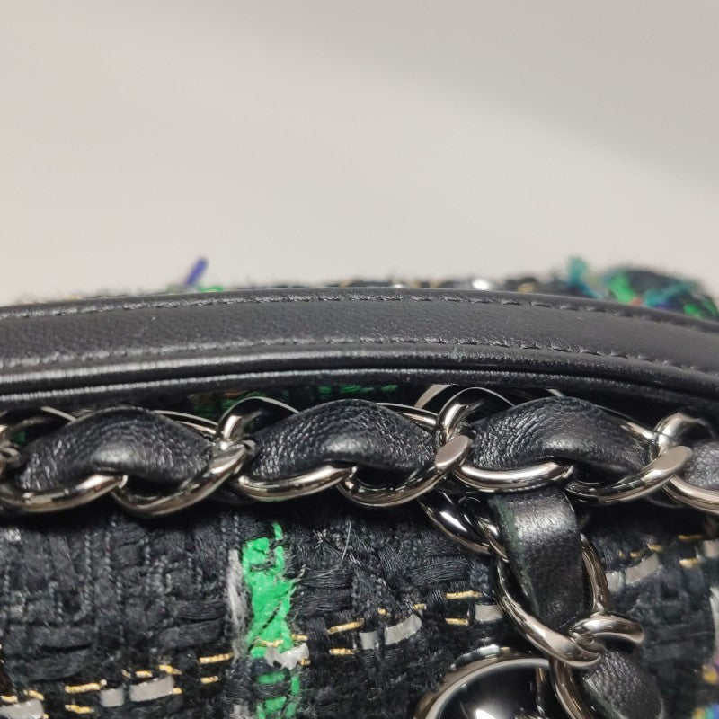 Chanel Black Multicolour Wool Tweed Camellia Flap Bag Dark Hardware