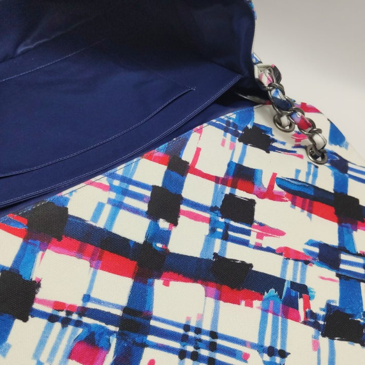 Chanel XXL Canvas Airline Printed Travel Flap Bag Blue Red White Silver Hardware
