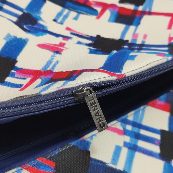 Chanel XXL Canvas Airline Printed Travel Flap Bag Blue Red White Silver Hardware