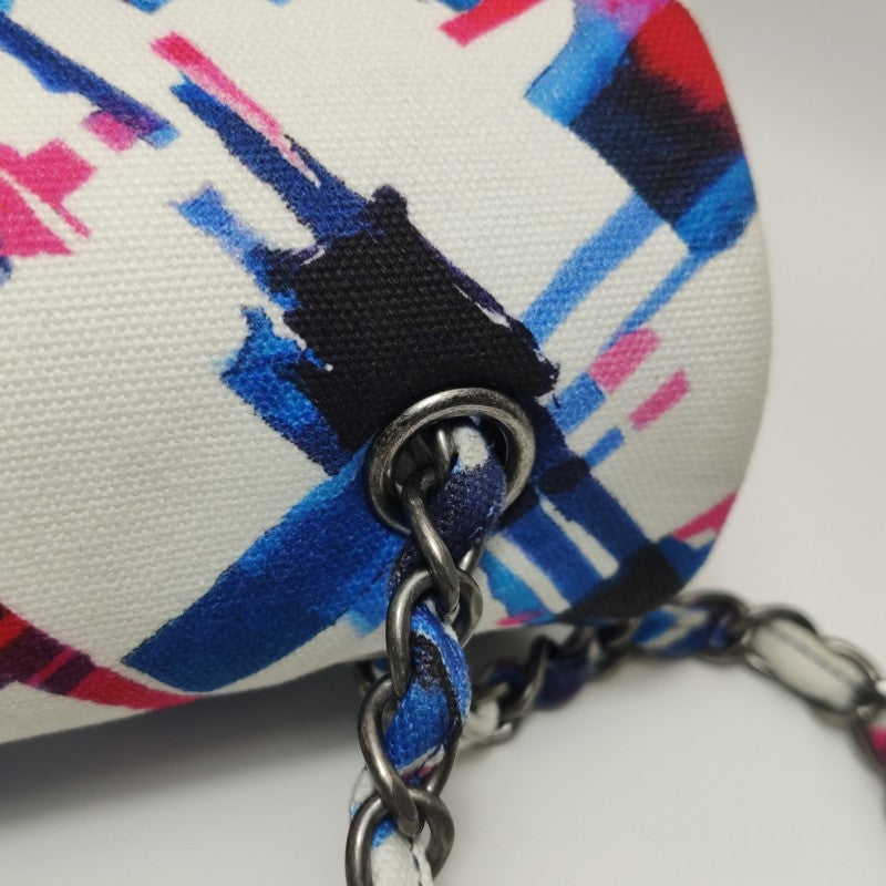 Chanel XXL Canvas Airline Printed Travel Flap Bag Blue Red White Silver Hardware