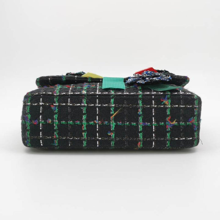 Chanel Black Multicolour Wool Tweed Camellia Flap Bag Dark Hardware