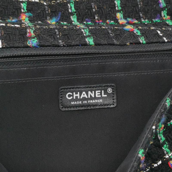 Chanel Black Multicolour Wool Tweed Camellia Flap Bag Dark Hardware