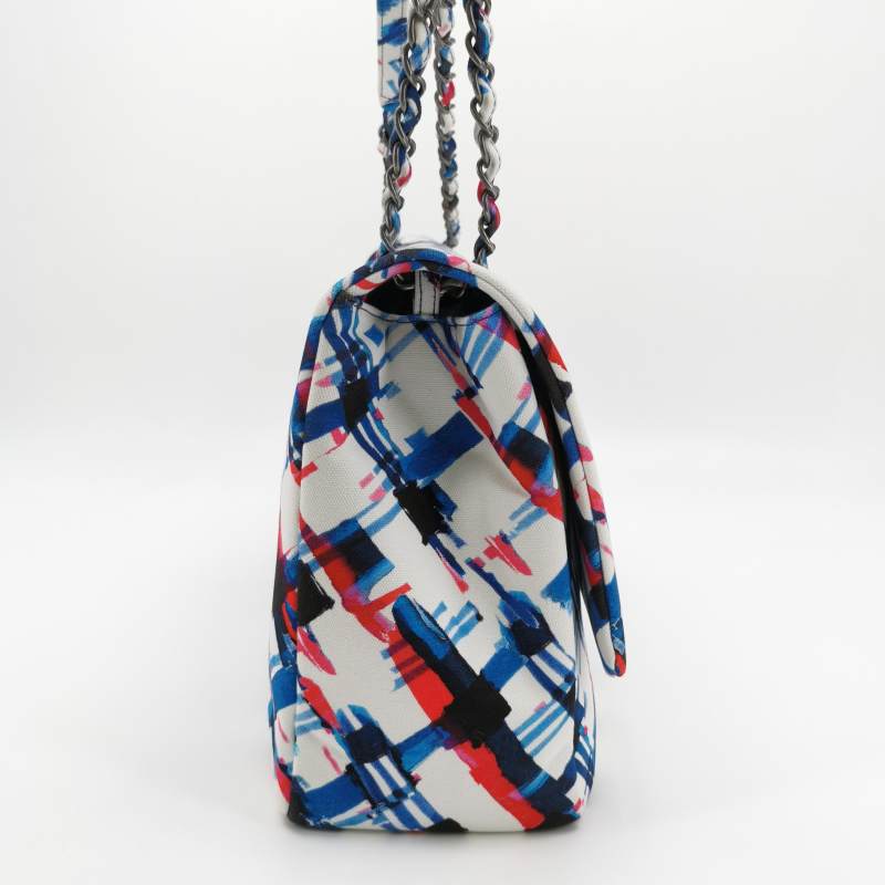 Chanel XXL Canvas Airline Printed Travel Flap Bag Blue Red White Silver Hardware