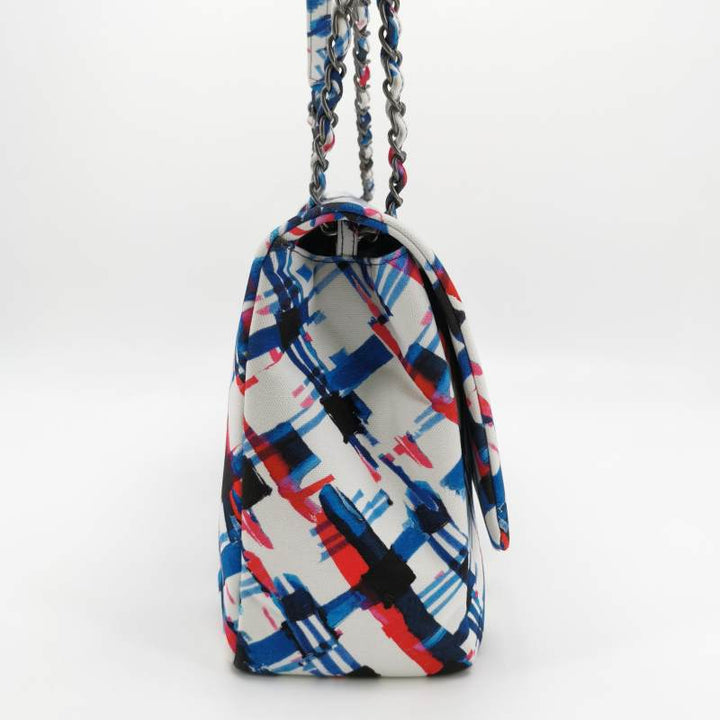 Chanel XXL Canvas Airline Printed Travel Flap Bag Blue Red White Silver Hardware