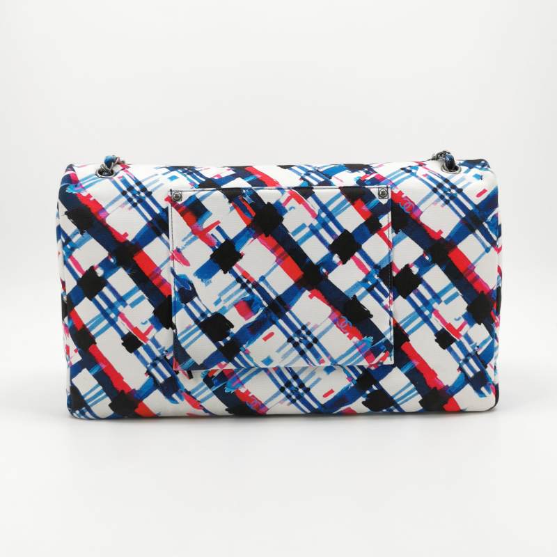 Chanel XXL Canvas Airline Printed Travel Flap Bag Blue Red White Silver Hardware