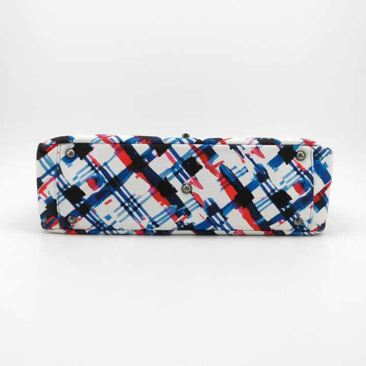 Chanel XXL Canvas Airline Printed Travel Flap Bag Blue Red White Silver Hardware