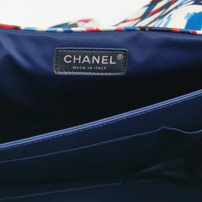 Chanel XXL Canvas Airline Printed Travel Flap Bag Blue Red White Silver Hardware