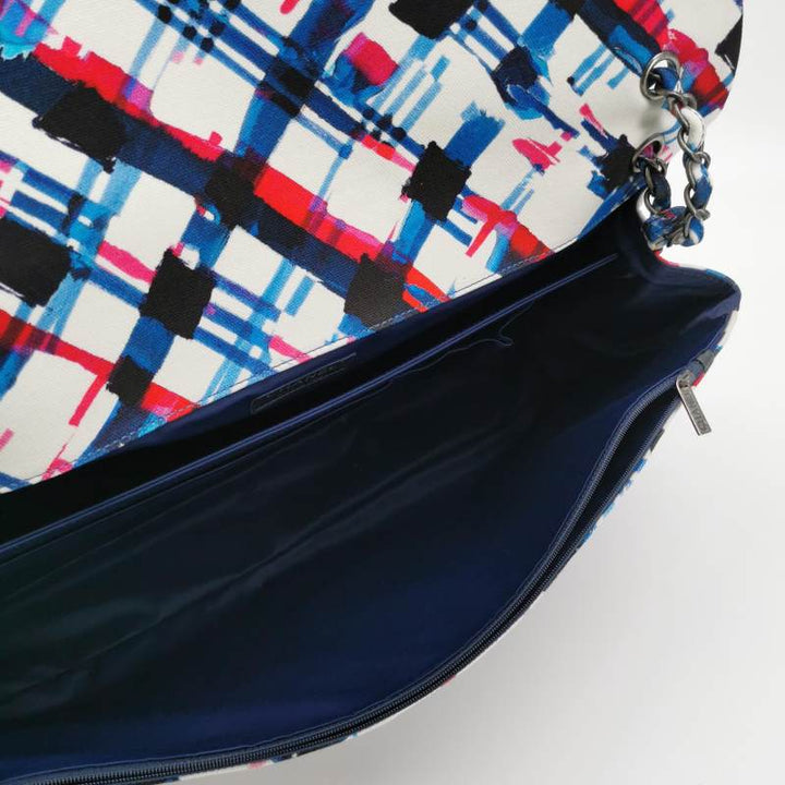 Chanel XXL Canvas Airline Printed Travel Flap Bag Blue Red White Silver Hardware