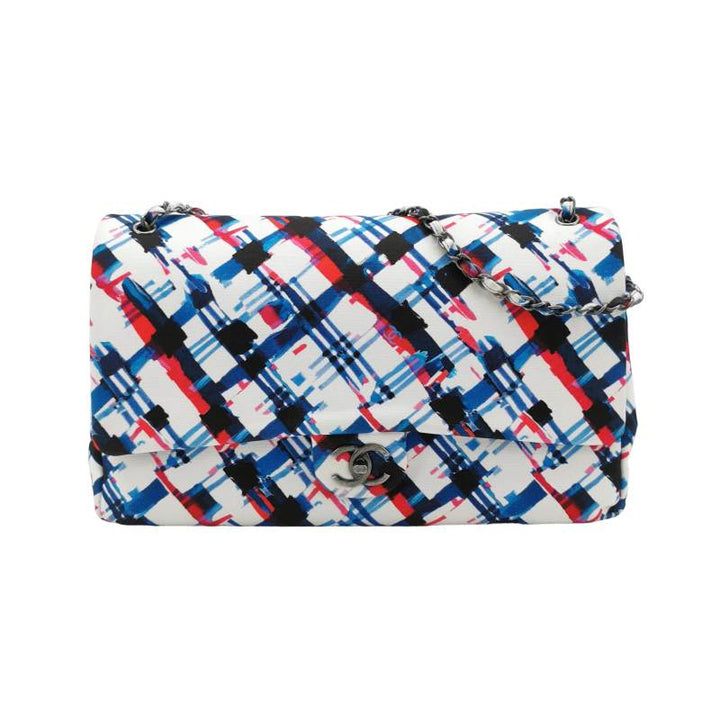 Chanel XXL Canvas Airline Printed Travel Flap Bag Blue Red White Silver Hardware