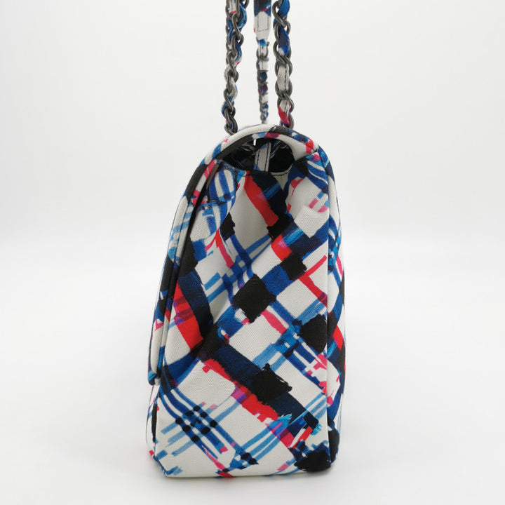 Chanel XXL Canvas Airline Printed Travel Flap Bag Blue Red White Silver Hardware