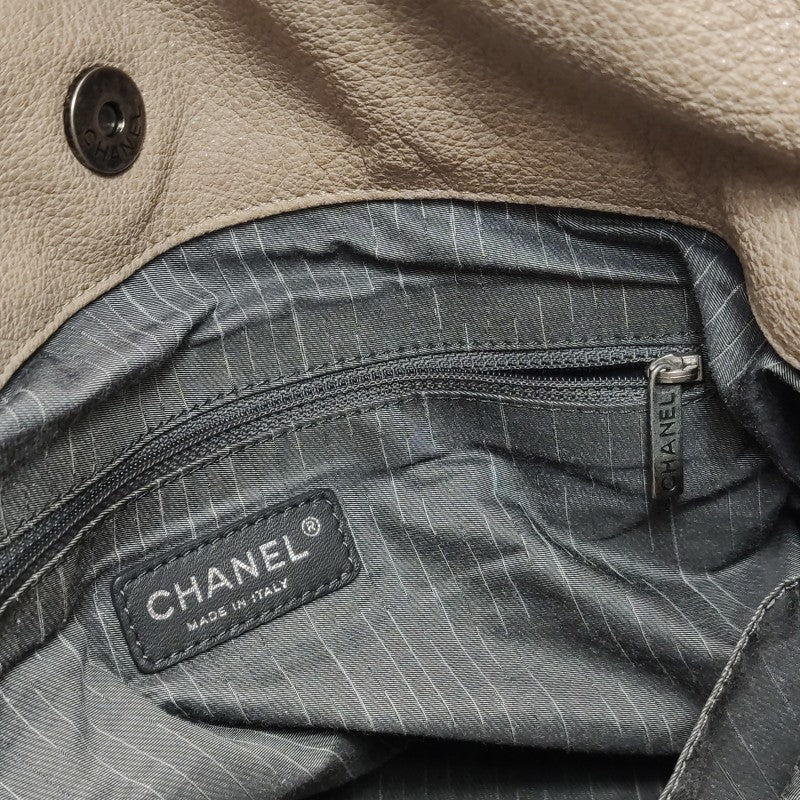 Chanel CC Cup Large Drawstring Tote Bag Taupe Washed Grained Calfskin Silver Hardware