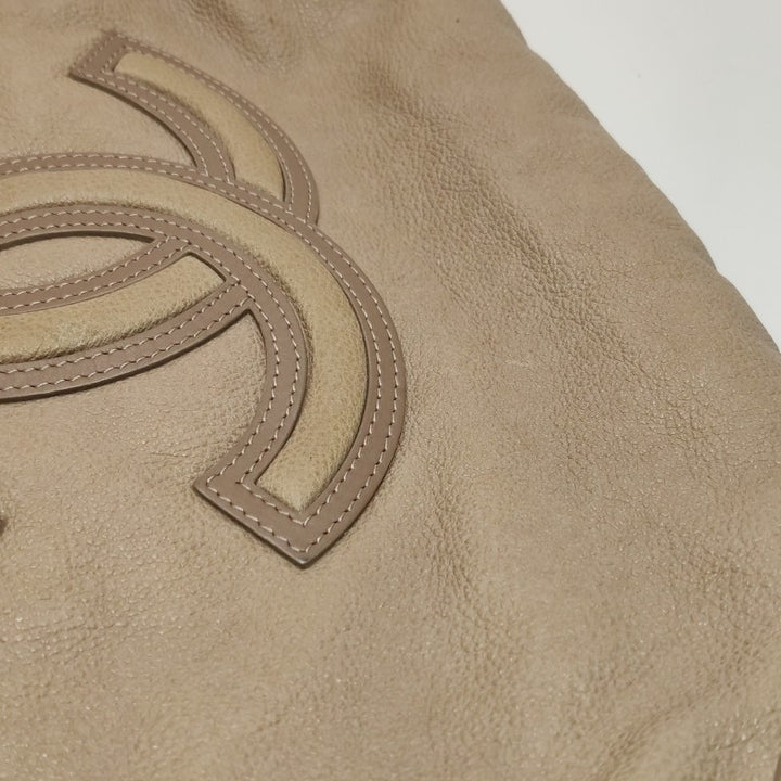 Chanel CC Cup Large Drawstring Tote Bag Taupe Washed Grained Calfskin Silver Hardware