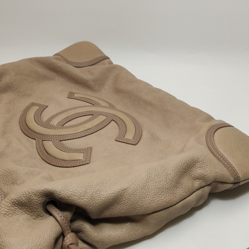 Chanel CC Cup Large Drawstring Tote Bag Taupe Washed Grained Calfskin Silver Hardware