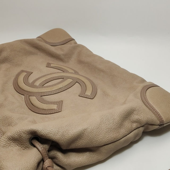 Chanel CC Cup Large Drawstring Tote Bag Taupe Washed Grained Calfskin Silver Hardware