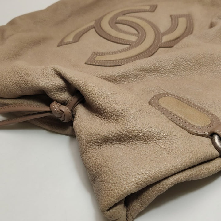 Chanel CC Cup Large Drawstring Tote Bag Taupe Washed Grained Calfskin Silver Hardware
